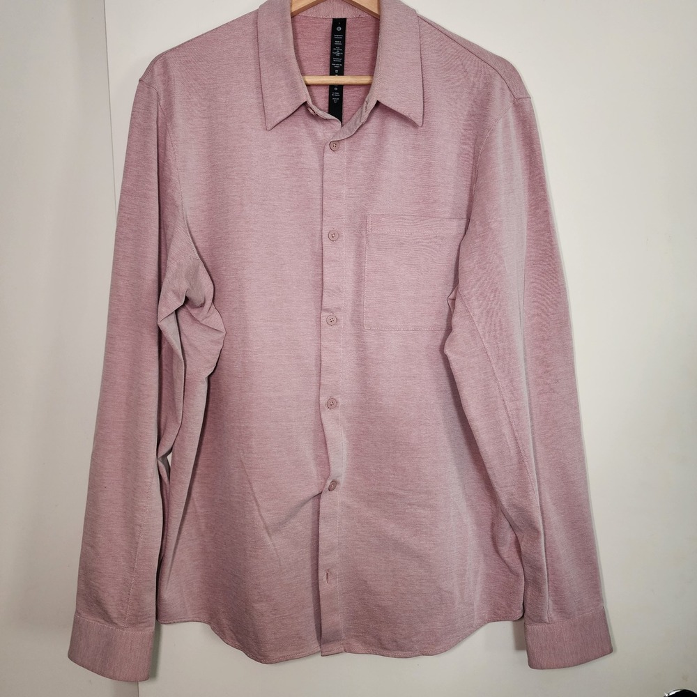 Lululemon Commission Shirt Mens L Pink Excellent Long Sleeve Button Down Stretch